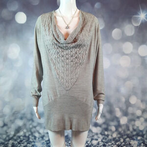 Bisou Bisou sz L NWT Heather Gray Cowlneck Sweater Dress / Tunic Sweater